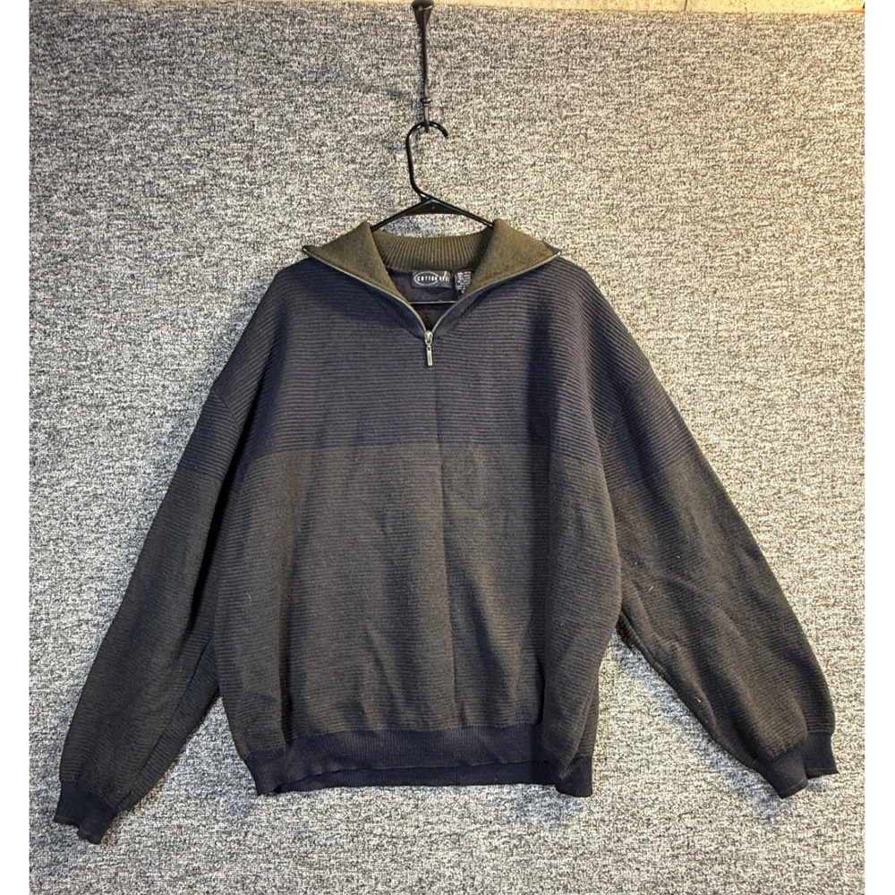 Cotton Reel Mens 4XL Merino Wool Blend Quarter Zip Ribbed Sweater Navy Grey